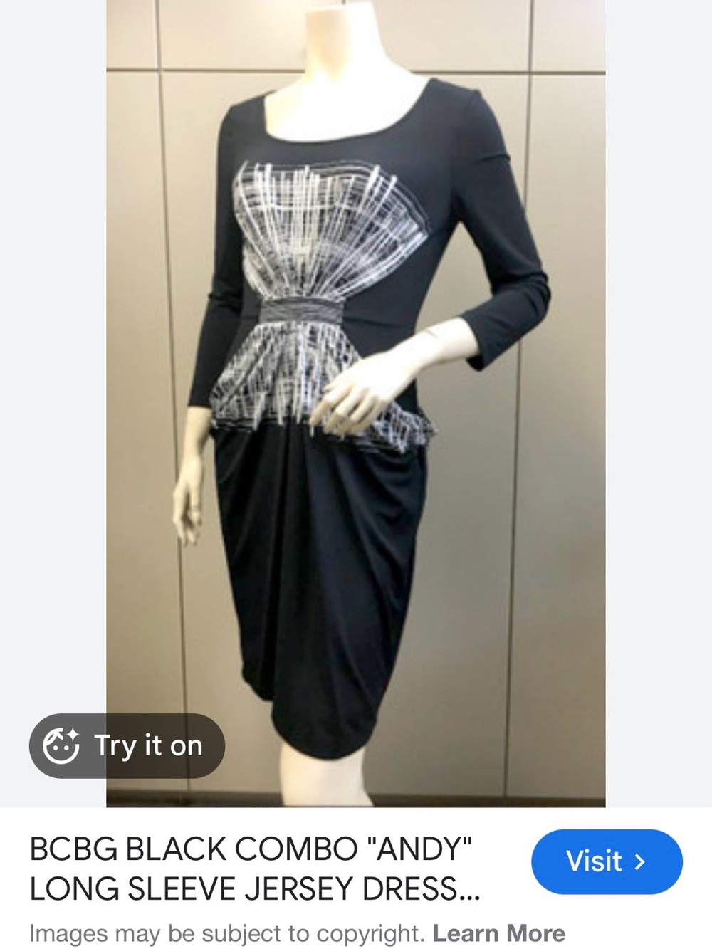 BCBG Black Dress with White Abstract Bodice